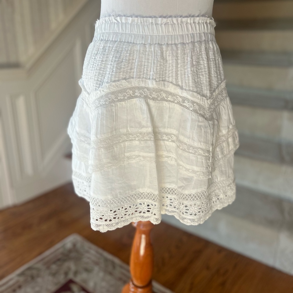 LoveShackFancy White Textured Mini Skirt